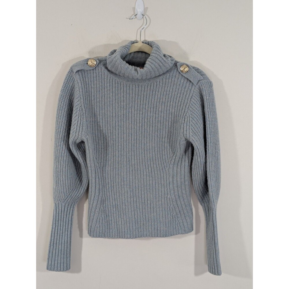 No Name Blue Cashmere Turtleneck Sweater  Gold Button Nautical Military Sz XS - Picture 2 of 11